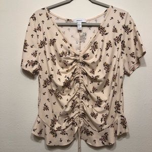 Forever 21+ Cropped Floral Cinch Front Ruffle Blouse